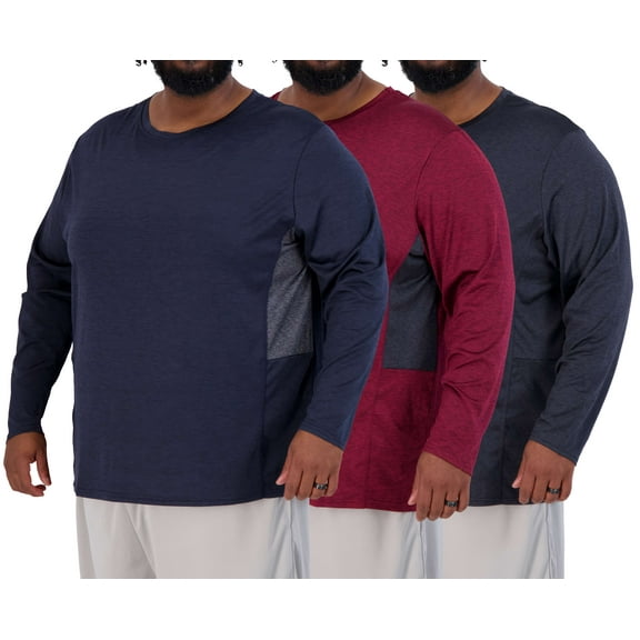 Real Essentials 3 Pack: Men’s Big & Tall Tech Stretch Long-Sleeve & Short-Sleeve Dry-Fit T-Shirt (3XT-5XT)
