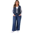 thumbnail image 3 of DARING DIVA Women's Plus Size V Neck Button Down Casual Denim Vest 1X Dark Blue, 3 of 6