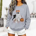 thumbnail image 2 of Women Pink Ghost Black Cat Pumpkin Graphic Crewneck Sweatshirt Cute Halloween Holiday Pullover Top, 2 of 5