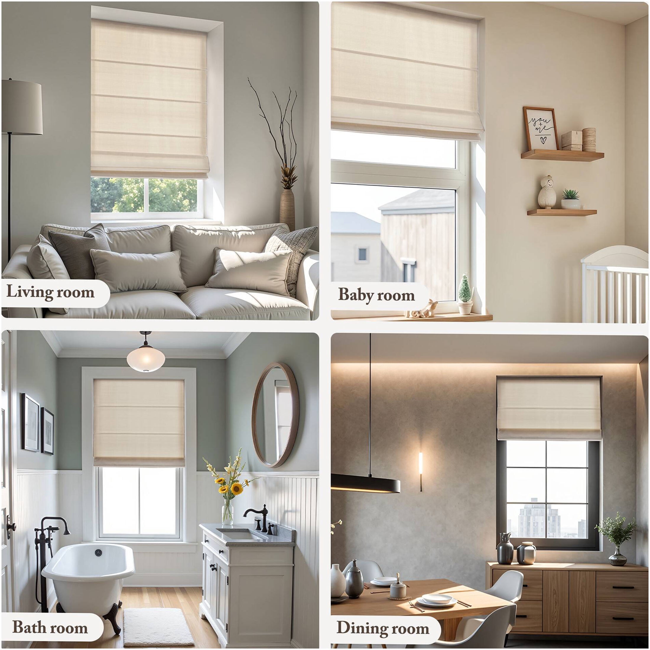 JERFIT 64" Ivory Cordless Roman Shade, Polyester Blackout Window Blinds with Thermal Insulation for Privacy, 23" Width