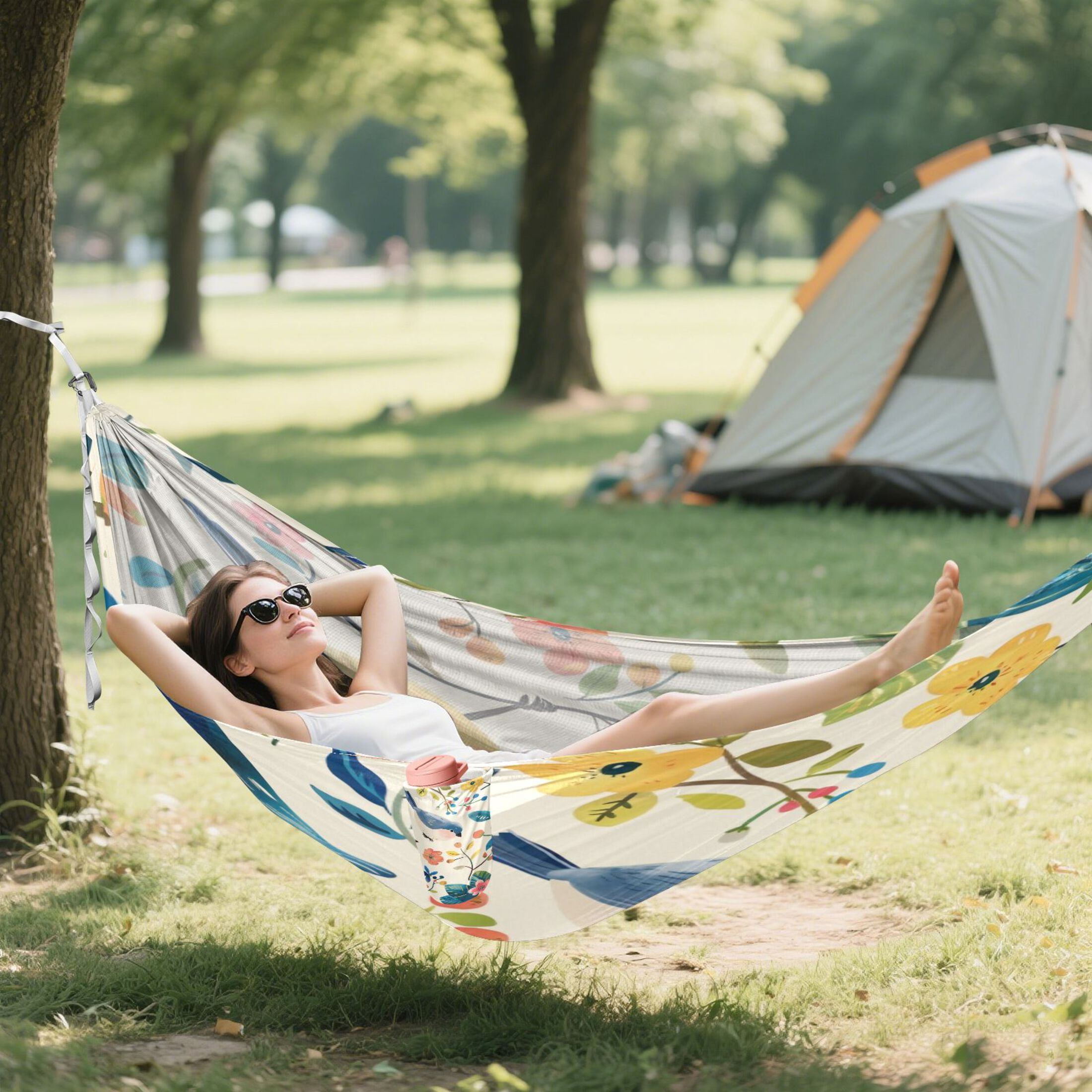 Hammock Camping Hammock Nylon Portable Hammock Travel Camping Hammock Flowers and Birds
