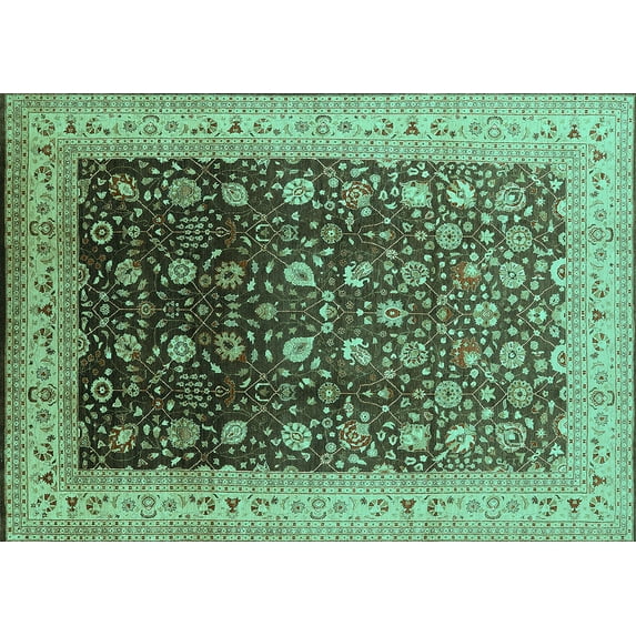 Ahgly Company Indoor Rectangle Oriental Turquoise Blue Traditional Area Rugs, 8' x 12'