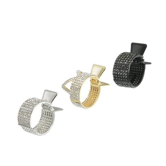 Unique Bargains 3pcs High Ponytail Hair Clip Rhinestone Clip Accessories for Thick Hair Silver Tone Gold Tone Black