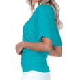 thumbnail image 3 of Womens Solid V-Neck Boat Neck Dolman Top with Side Shirring Drape Tunic Short Sleeve, 3 of 5