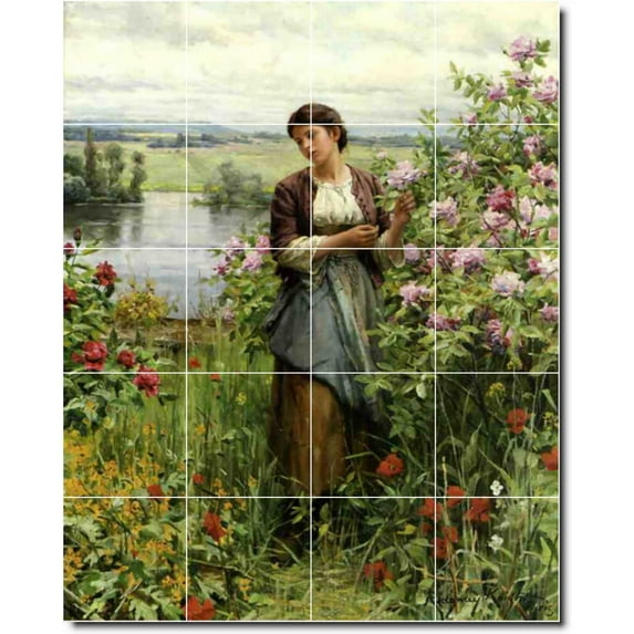 Ceramic Tile Mural-Daniel Ridgway Knight Garden Floor Tile Mural 5. 17" w x 21.25" h using (20) 4.25 x 4.25 ceramic tiles