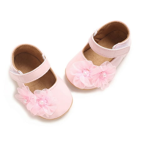 Loliuicca Baby Girls Mary Jane Flats Cute Pearl Flower Dress Shoes Non-Slip
