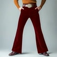 thumbnail image 4 of Men's Retro 60s 70s Velvet Flare Pants Classic Soft Velvet Bootcut Trousers Vintage Disco Party Outfits Red 2XL, 4 of 4