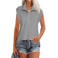 thumbnail image 1 of Camisa de manga corta para mujer, cuello en V, cuello vuelto, ajuste holgado, manga corta, para el trabajo, citas en la calle, compras, gris, L, 1 of 5