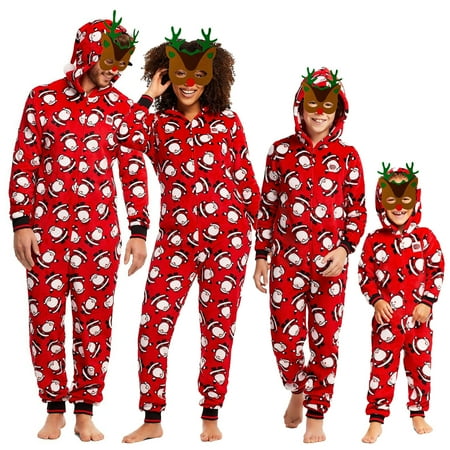 

CenturyX Christmas Family Matching Hoodie Pajamas Santa Claus Jumpsuit Pjs XMAS Onesise Sleepwear Adult Women Mom L