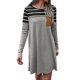thumbnail image 1 of Vestido corto de manga larga bolsillo rayas costura crewneck moda casual fit vestido para dama gris M, 1 of 6