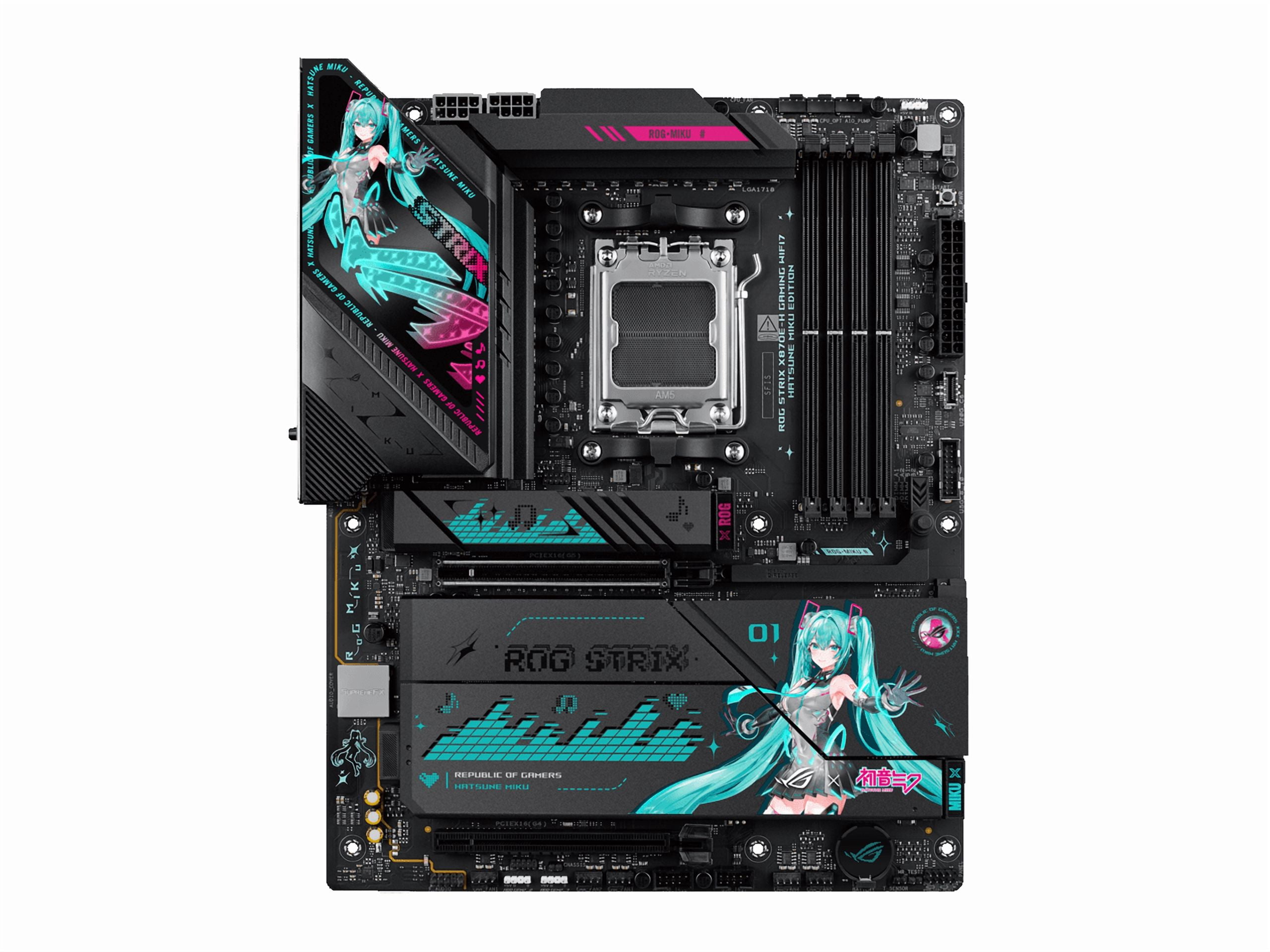 ASUS ROG STRIX X870E-H GAMING WIFI7 HATSUNE MIKU EDITION AMD X870E ATX motherboard, 16+2+1 power stages, Dynamic OC Switcher, Core Flex, DDR5, WiFi 7, 4x M.2, PCIe 5.0, dual USB4, USB 10Gbps Type-C