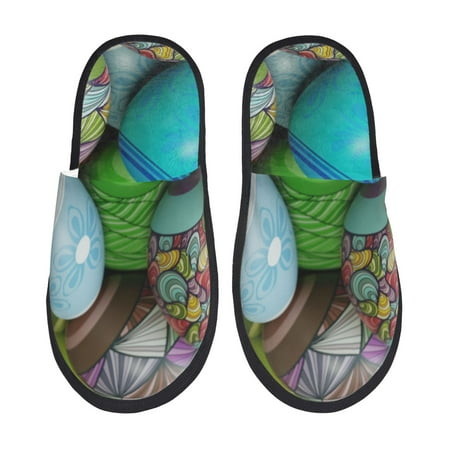 Balery Easter Egg1 Slient Indoor Furry Fleece Comfort House Shoes Soft Non-Slip Home Shoes Cotton slippers House Slippers-- Medium