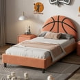 thumbnail image 3 of Sesslife Twin Size Bed Frame for teens, Cute Bed Frame with Sports-Style Pattern, Upholstered Bed with Basketball Shaped Headboard, Cartoon Platform Bed for Teens, No Box Spring Needed, Orange, 3 of 8