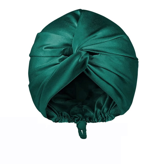 yeacher Adjustable Satin Sleep Bonnet for Women - Double-Layer Hair Protection Cap for All Hair Types, Year-Round Use, Dark Green