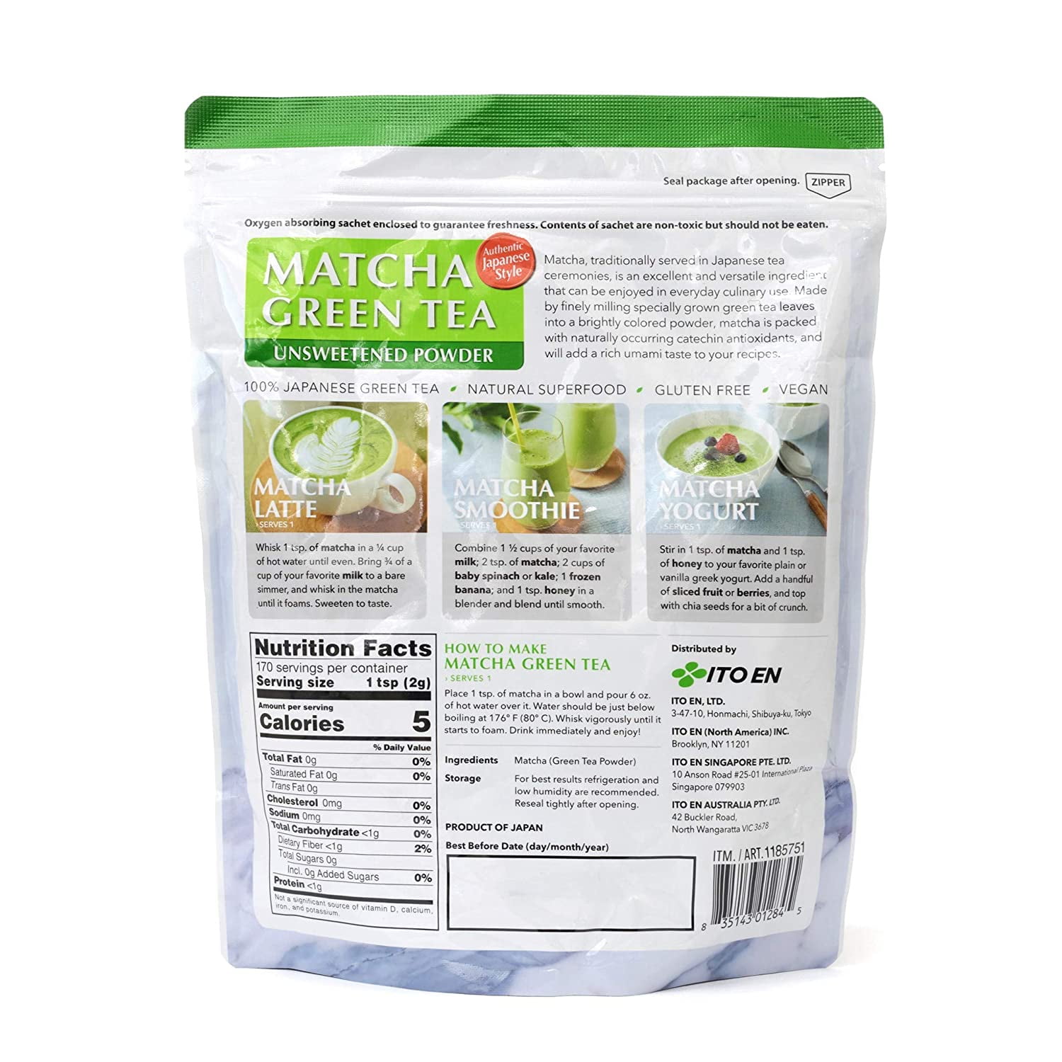 Ito En Matcha Green Tea Unsweetened Powder 12 oz