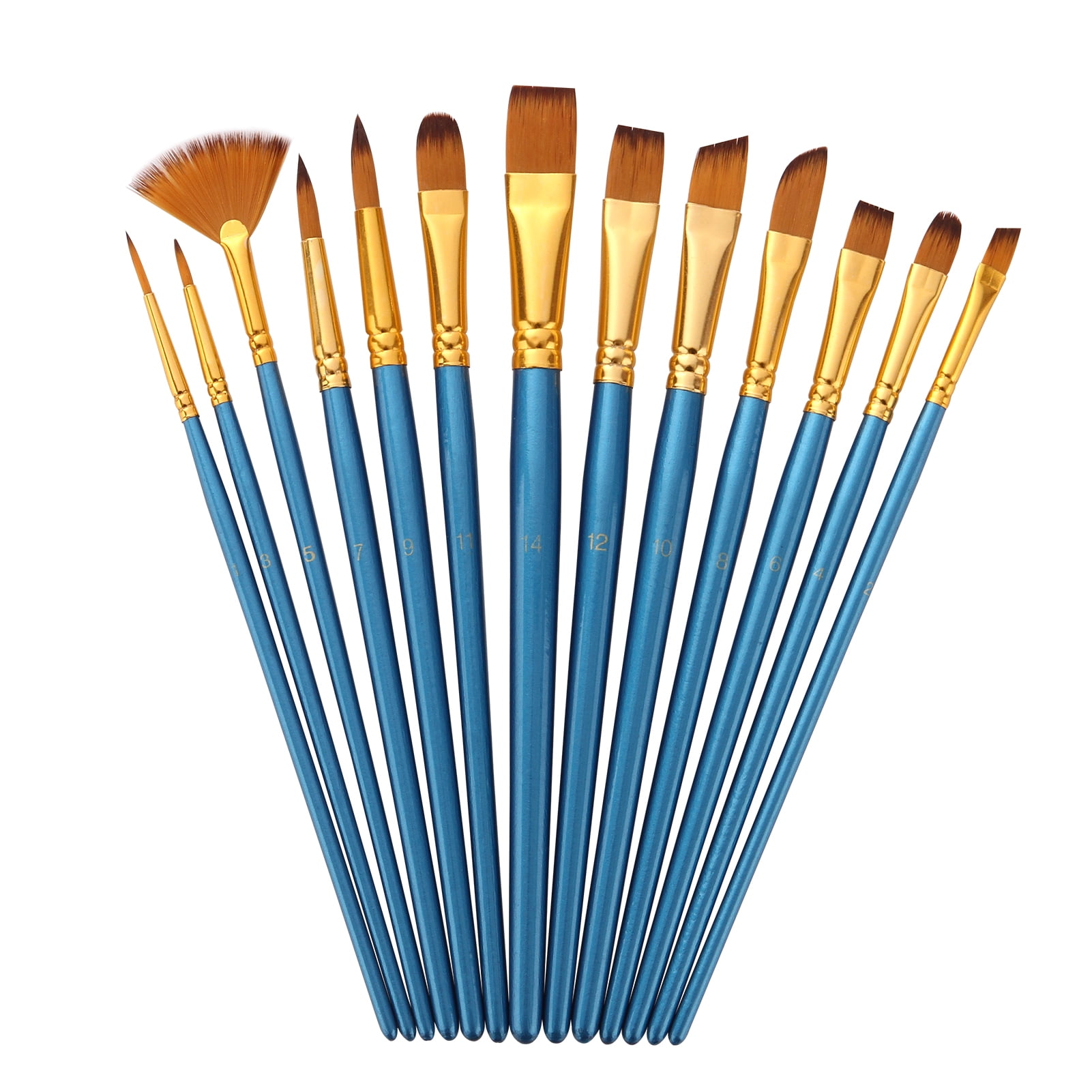 Dcenta 13pcs Paintbrushes Set Nylon Wooden Artist Paint Brushes for