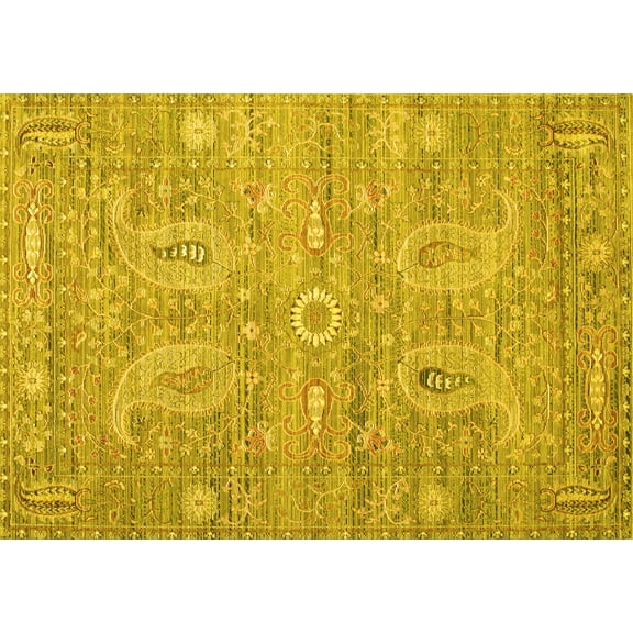 Ahgly Company Machine Washable Indoor Rectangle Persian Yellow Traditional Area Rugs, 5' x 7'