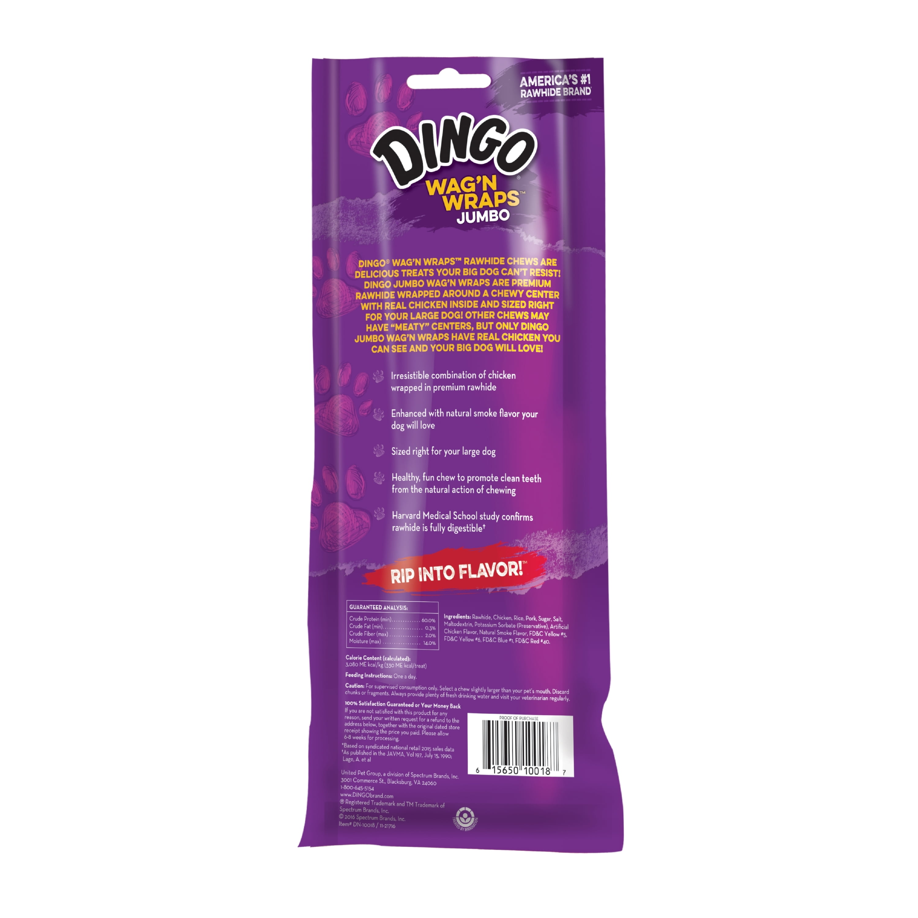 (4 pack) Dingo Wag 'N' Wraps Jumbo Dog Chew with Real Chicken, 2-treats