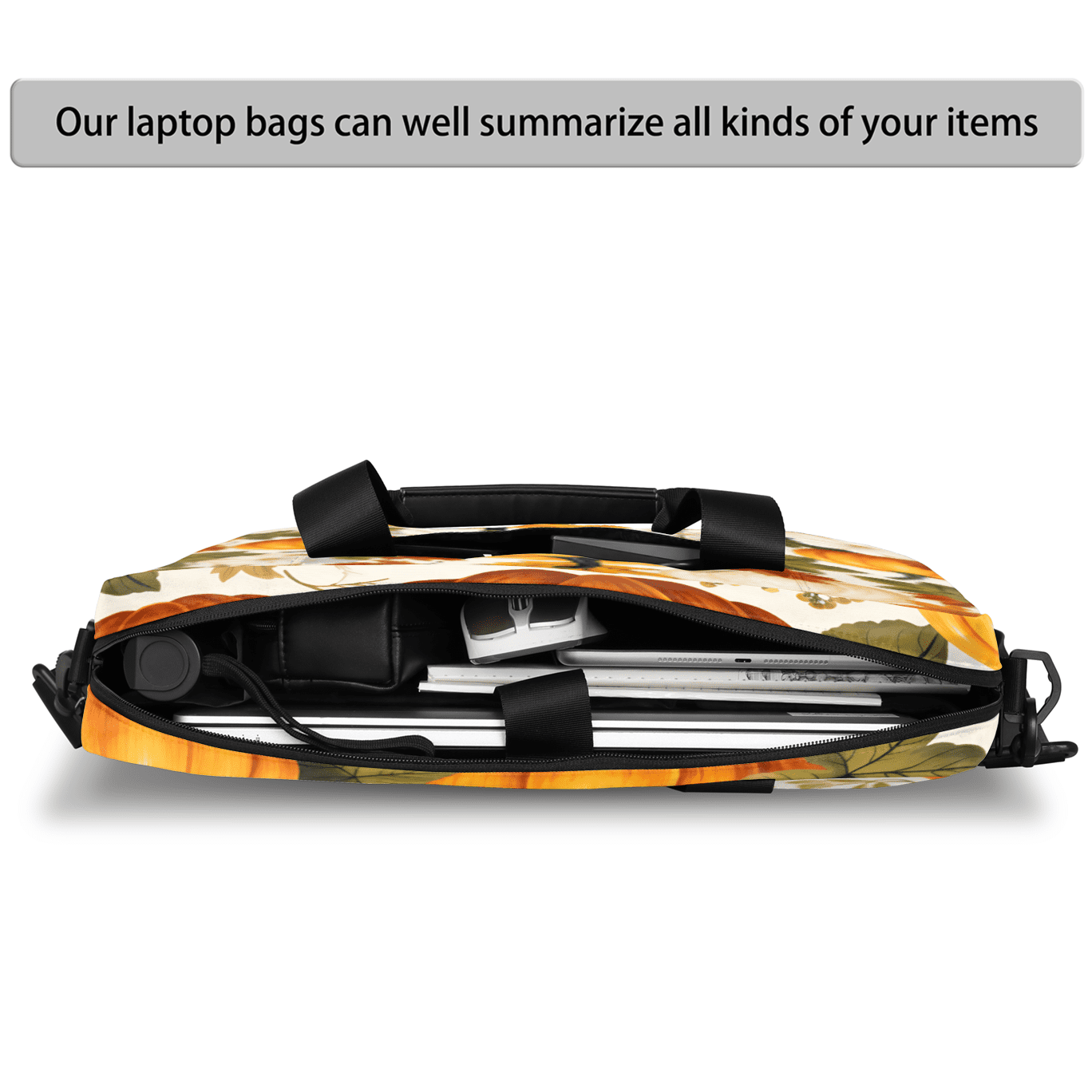 Herdesigns Autumn Pumpkin Maple Leaves Laptop Bag for Women Men, Computer Case Briefcase Messenger Bags, 15-15.6 inch Laptop Sleeve Shoulder Bag