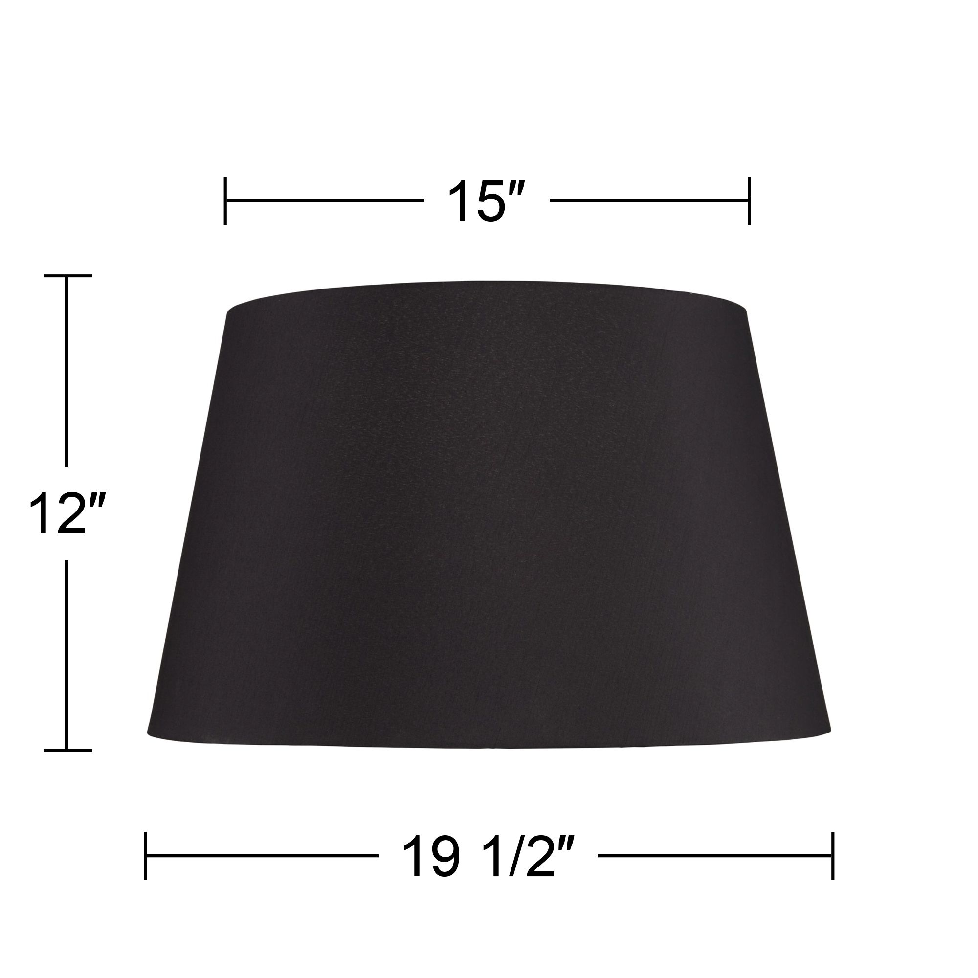 Springcrest Black Faux Silk Large Tapered Drum Lamp Shade 15" Top x 19.5" Bottom x 12" Slant x 12" High (Spider) Replacement with Harp and Finial