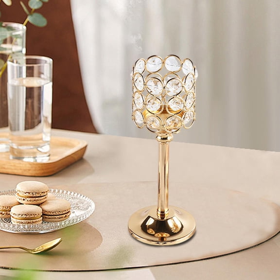 Crystal Beads Metal Candle Holder, Sparkling Votive/Tealight Stand for Wedding & Home Tabletop Decor