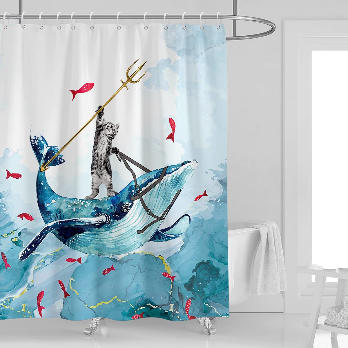 Funny Cat Shower Curtain 72''W x 72''L Fun Kids Children Cute Animal