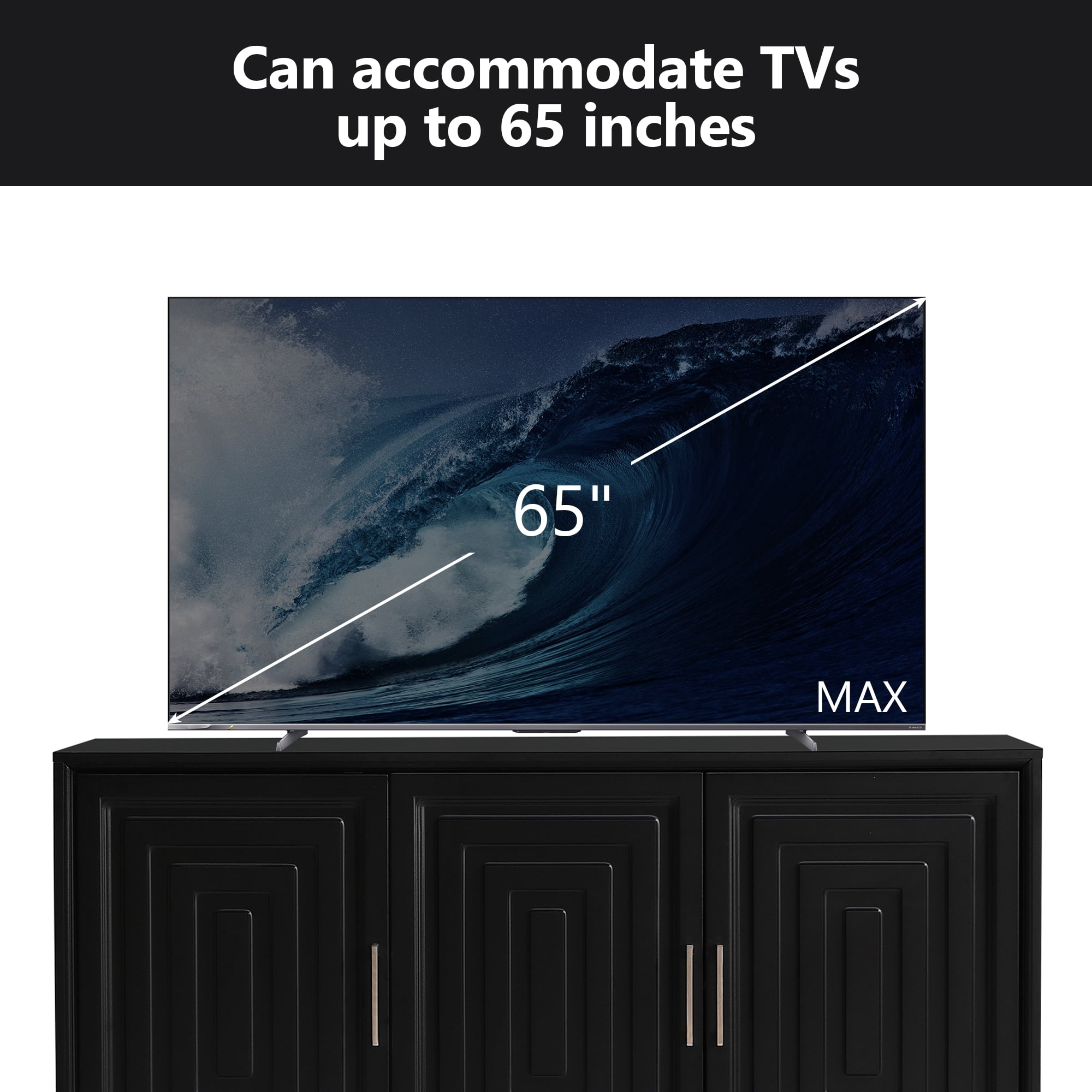 TV Stand for TVs up to 65 Inch with Geometric Doors and Adjustable Shelves, Media Console and Entertainment Center with Solid Wood Legs, Black