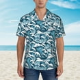 thumbnail image 2 of Pofeuu Ocean Waves Print Hawaiian Shirt for Men Sleeves Casual Button Down Summer Beach Dress Shirts T-Shirts,Small, 2 of 7