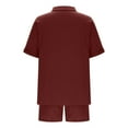 thumbnail image 4 of Viluyesy V-Neck T-Shirt and Shorts Set for Womens Solid Color Tops Elastic Waist Short Pants Button Cotton Shirt and Shorts Sets Two PC Wine Size 2XL, 4 of 6