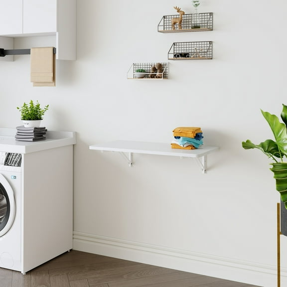 Laundry Room Folding Table Wall Mounted Folding Table for Small Spaces,Fold Down Desk,Workbench,Addition to Garage & Shed/Home Office/Laundry Room/Home Bar/Kitchen & Dining Room,31.5*15.8*6.5 inches.