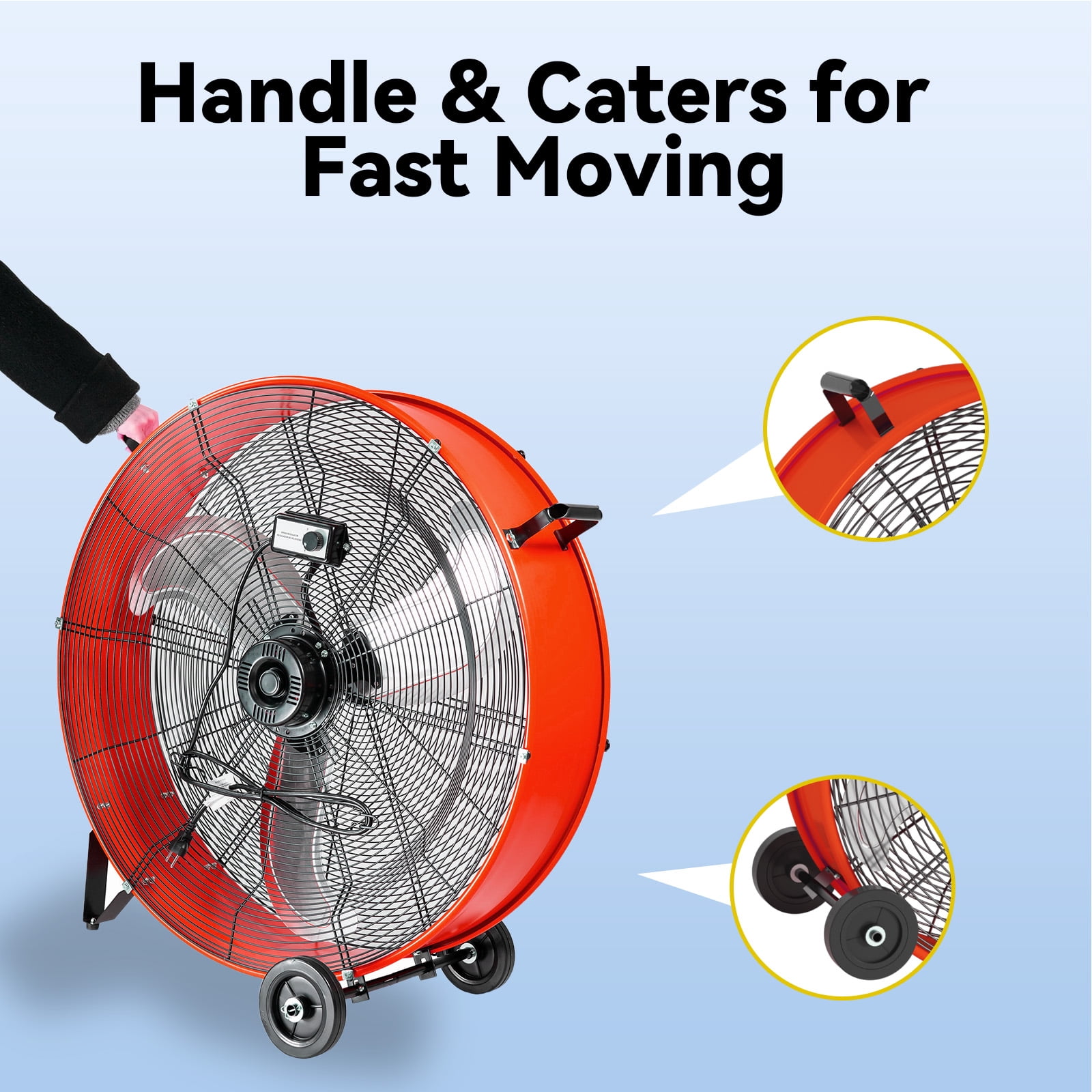 30 inch Drum Fan Pro - 3 Speed 14000 CFM High Velocity Floor Drum Fan with Handle Caster for Commercial, Warehouse, Covered Patio, Shop, Garage, Barn