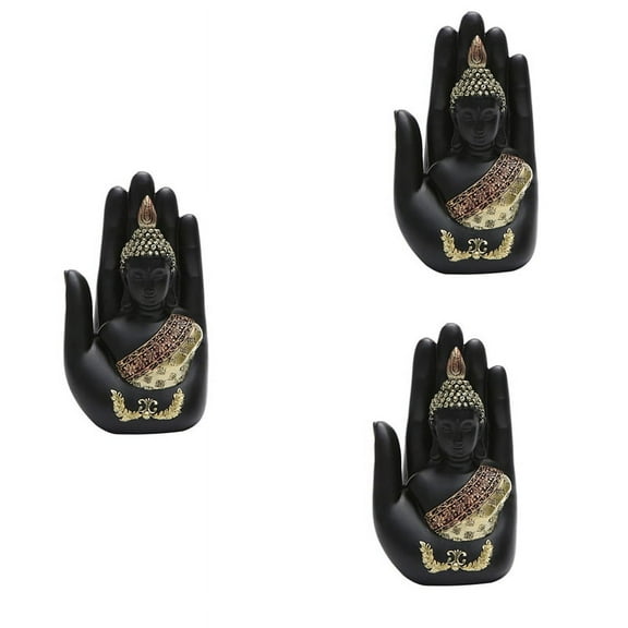 3X Thai Buddha in the Palm Statue Figurine, Buddha Sculpture-Indoor/Outdoor Decor for Garden,Patio