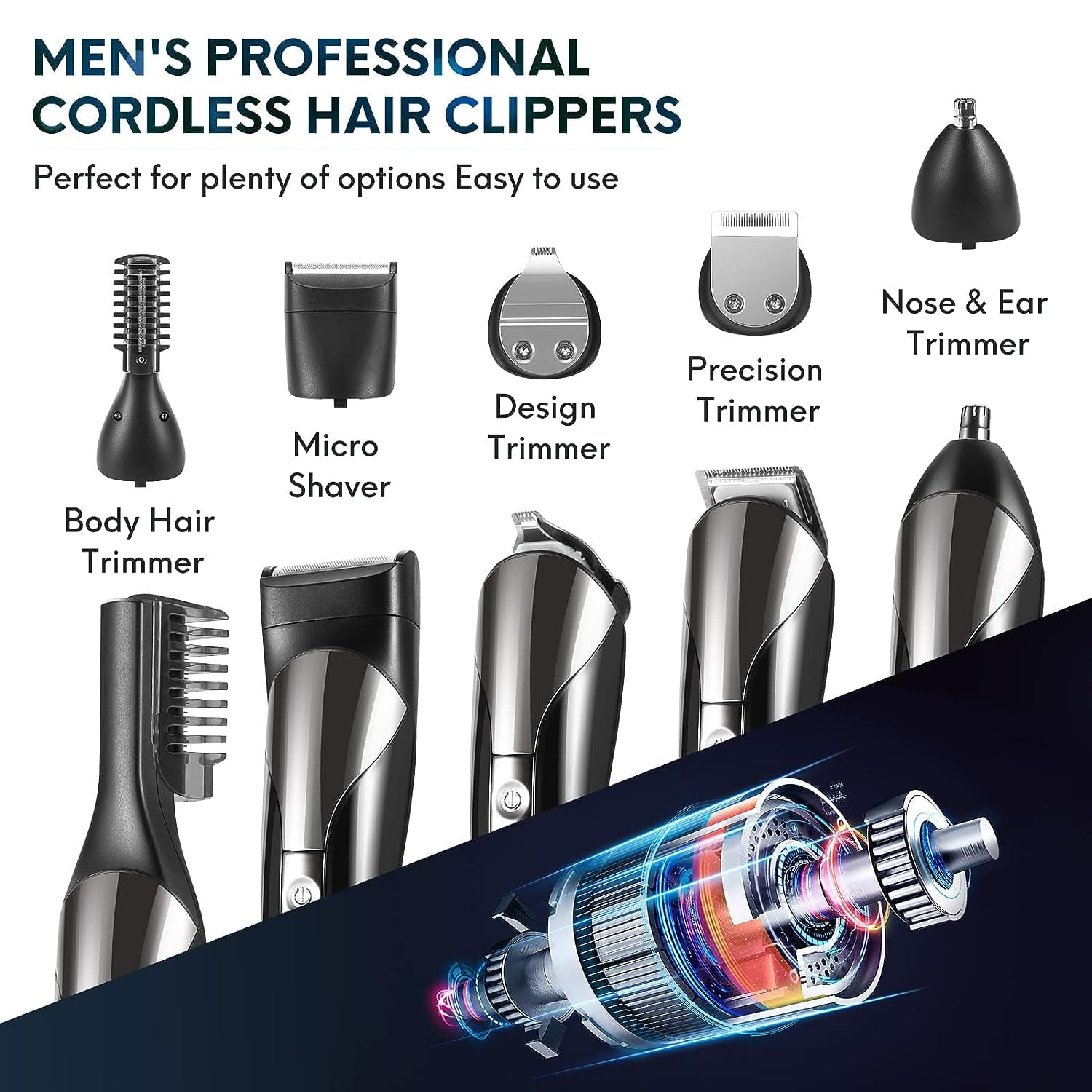 delpattern Beard Trimmer for Men,IPX7 Waterproof Electric Razor Shavers,Hair Trimmer for Nose Mustache Face Body, Cordless Clippers Gifts for Men,22 Piece Beard Grooming Kit Black