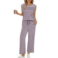 thumbnail image 3 of Lumtrix Two Piece Sets For Women Summer Outfits Matching Lounge Sets Wide Leg Crop Pants Side Slit Summer Vacation Travel Light Purple 2XL, 3 of 6