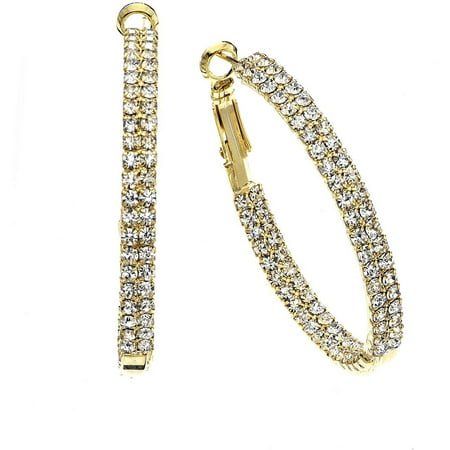 X & O Handset Austrian Crystal 40mm Gold-Plated Twin-Row Inside-Out Earrings