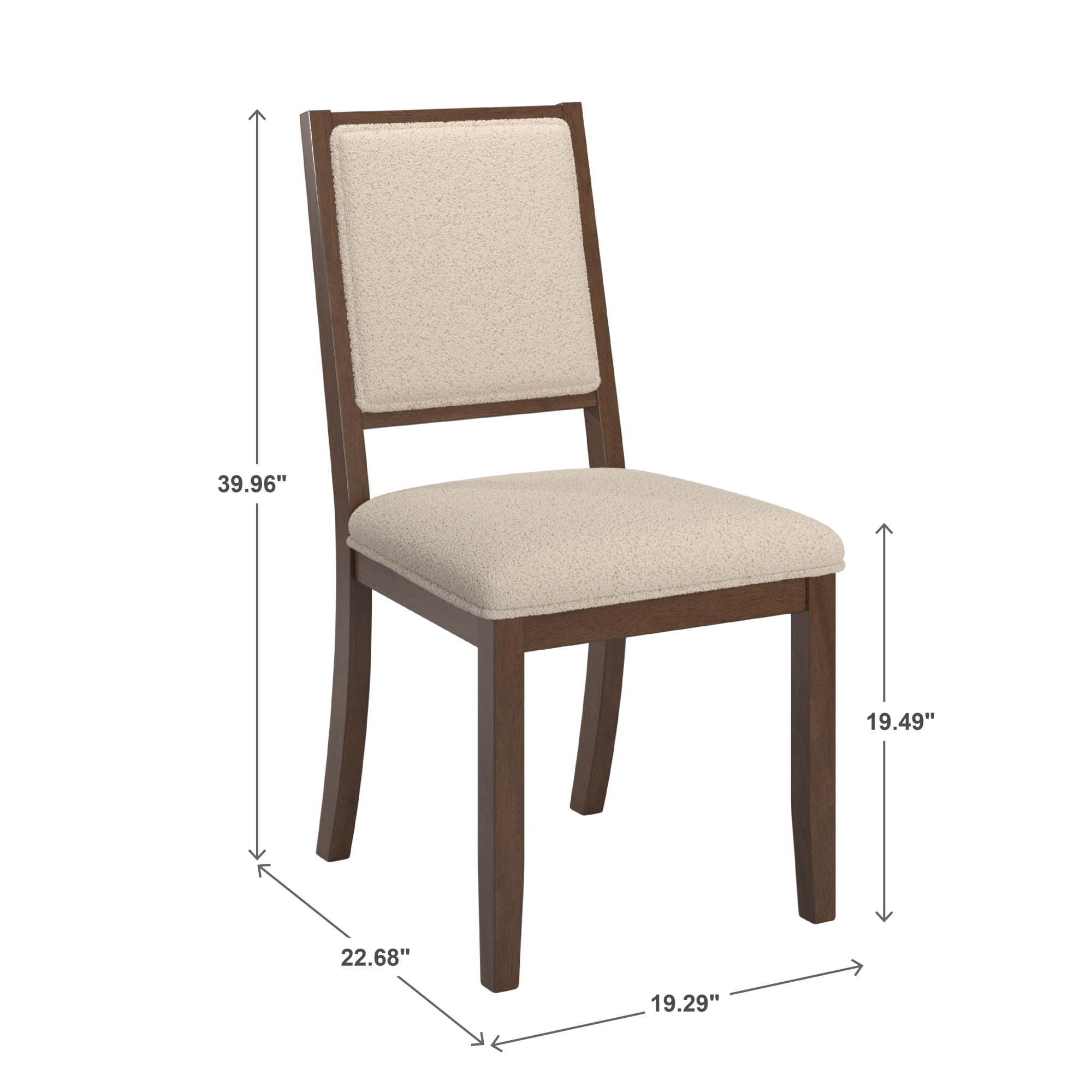 Weston Home Alta Wood Finish Cream Boucle Fabric Dining Chair, Set of 2, Walnut