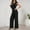 Black, variant on Women's High Waist Ruffled Wide Leg Jumpsuit Elegant Romper with V Neck and Long Sleeves Comfortable Stretchy Fabric for Casual Outings