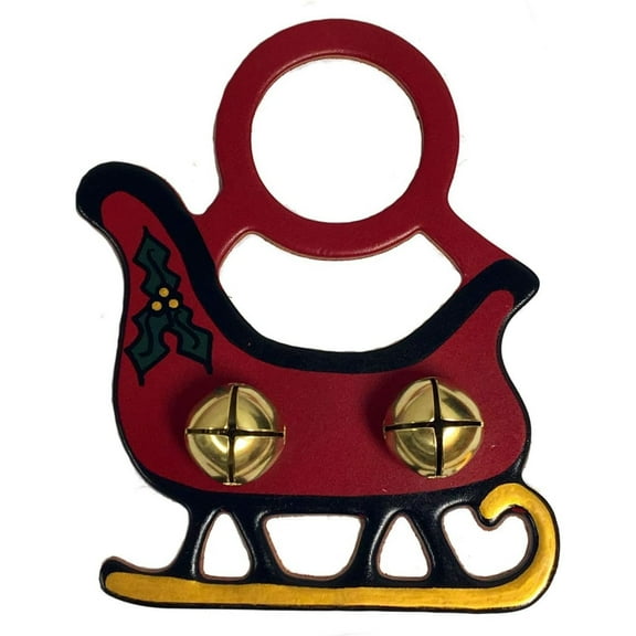 Red Christmas Sleigh Leather Sleigh Bell Door Knob Hanger Made in USA New