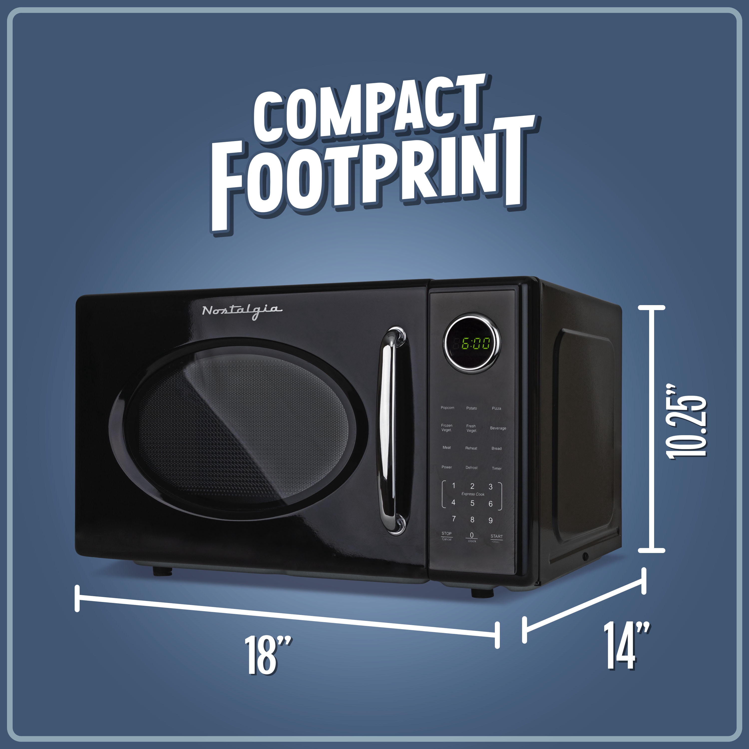 Nostalgia 1.1 cu ft Retro Microwave Oven, 1000W Countertop Microwave Oven with 8 Auto Cook Programs, Black