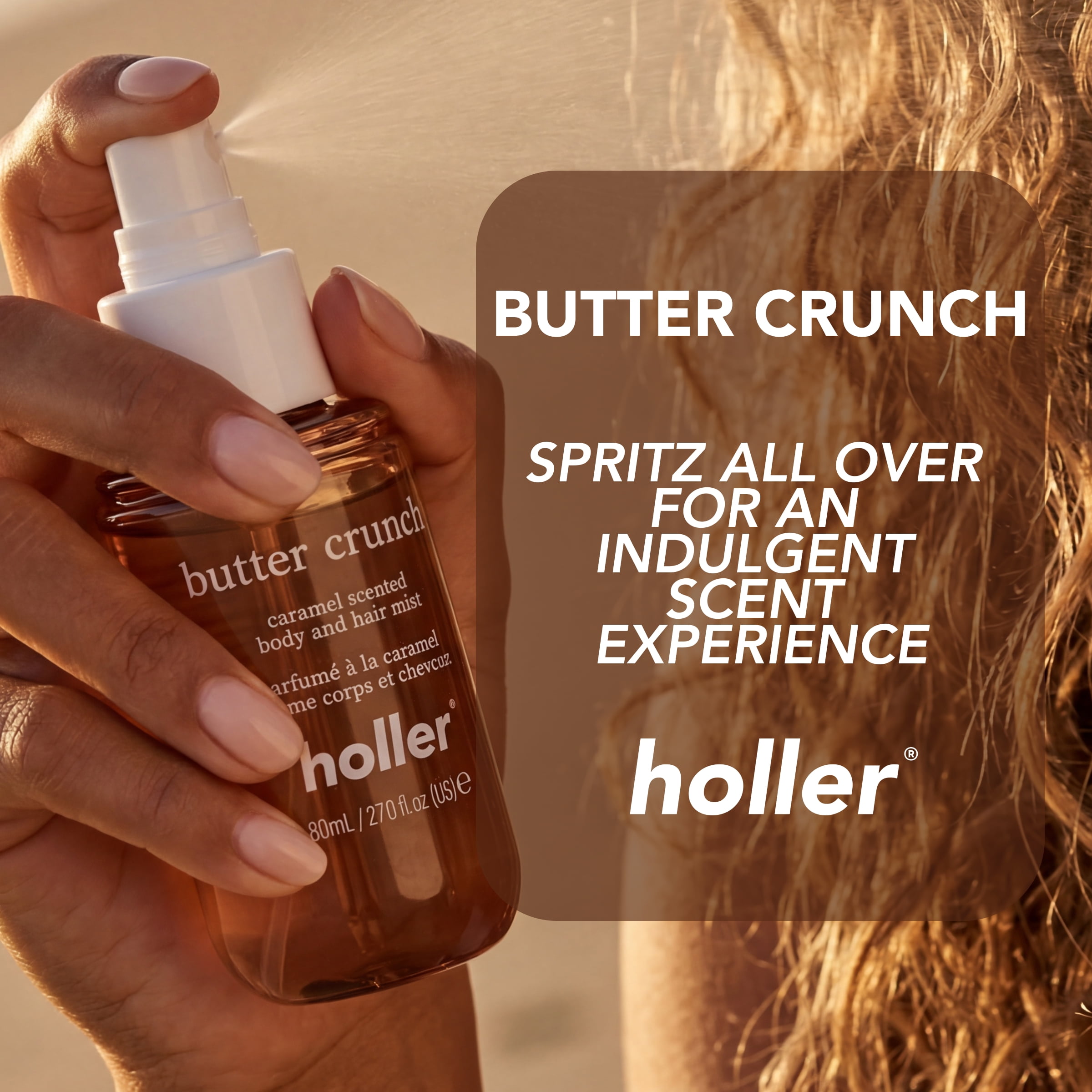 Holler Butter Crunch Body and Hair Fragrance Mist, Caramel Scented,  2.7 fl oz