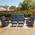 thumbnail image 2 of Bellefurn 6-Piece Outdoor Patio Furniture Set,Wicker Conversation Set with High Back Swivel Rocker Chairs,6" Thick Cushions,Sofa & Ottomans,All-Weather Patio Set for Backyard,Porch,Deck & Poolside, 2 of 12