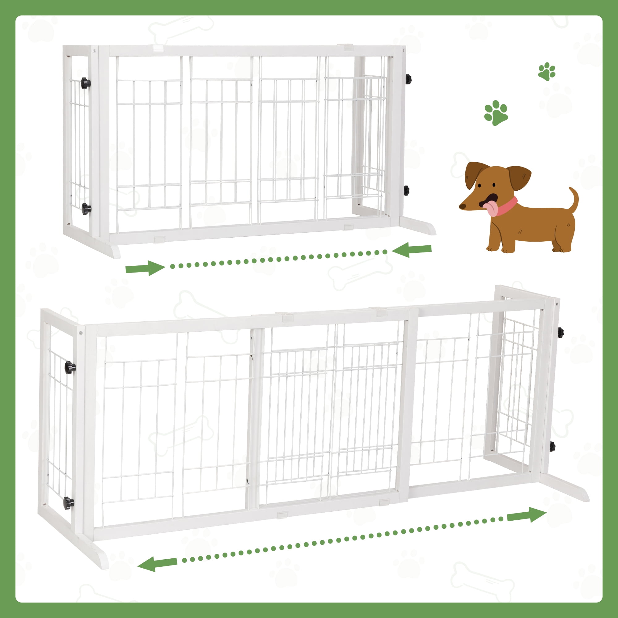 Coziwow Freestanding Wood Pet Gate, 38"-71" Sturdy Solid Wood Dog Gate for The House, Doorway, Stairs, Pet Puppy Safety Fence, White