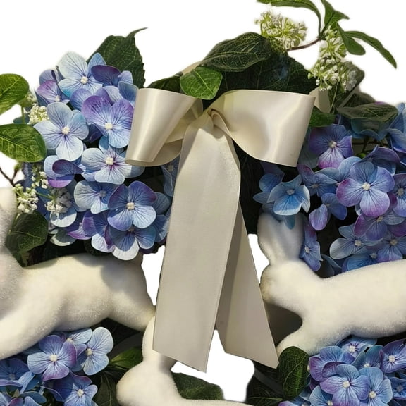 Easter Blue Bunny Wreath - Spring Door Decoration with Artificial Flowers, Cute Rabbit Front Door Hanger for Home Entryway, Wall Decor, and Holiday Gift, Fresh Pastel Seasonal Ornament