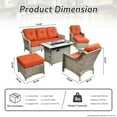 thumbnail image 2 of XIZZI 6 Pieces Patio Outdoor Furniture Sets All Weather Wicker Sofa Couch with 43" Gas Propane Fire Pit Table，Orange, 2 of 8