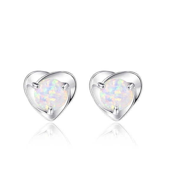 TANGPOET Heart Opal Stud Earrings 925 Sterling Silver Jewelry