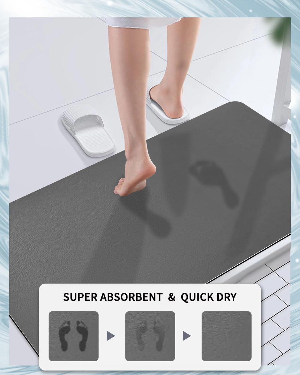 Bath Mat, Bathroom Rugs Super Absorbent Shower Mats Quick Dry Thin Rubber Mats for Bathroom Floor Fit Under Door Bath Mat for Bathroom Non Slip, Shower Rug for Bathtub, Shower (17"x27", Grey)