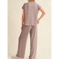 thumbnail image 5 of Women'S Two-Piece Casual Ribbed Knit Short-Sleeved Top, Wide-Leg Pants, Home Wear, Travel Sportswear Khaki L, 5 of 6