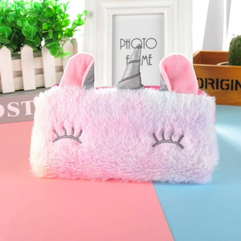 Pencil Pouch, Cute Soft Fluffy Unicorn Canvas Storage Organizer Zipper Bag  Plush, Cartoon 