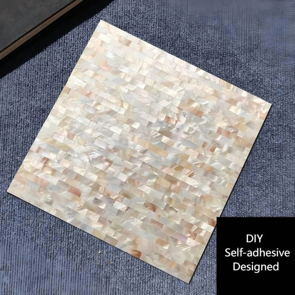 Sinkoo 4 Pcs Natural Mother of Pearl Wall Tiles, Peel and Stick Light Brown 12"x12", Mosaic Shell Backsplash Sticker for Kitchen, Bedroom and Bathroom