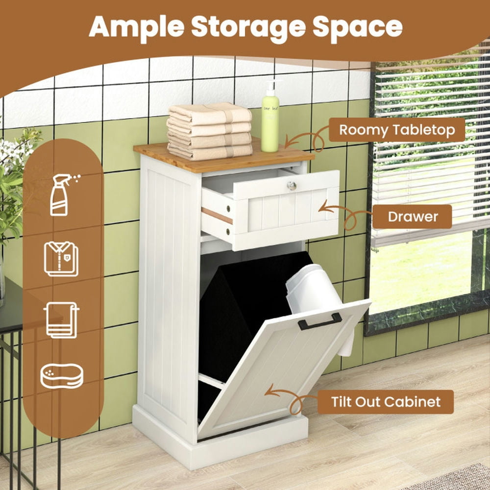 Finihen Laundry Hamper, Laundry Cabinet, Freestanding Tilt Out Laundry Cabinet with Basket, for Bathroom, Laundry Room, White Finihen Laundry Hamper, Laundry Cabinet, Freestanding Tilt Out Laundry Cabinet with Basket, for Bathroom, Laundry Room, White
